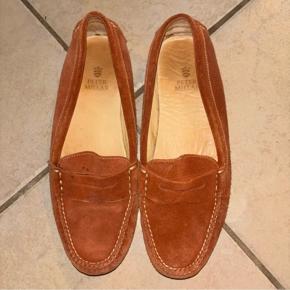Peter Millar Orange Suede Penny Driver Loafers